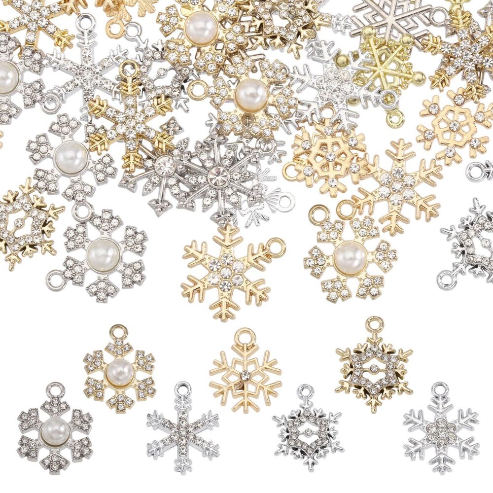 9257 56 Pcs 14 Style Christmas Snowflake Rhinestone Charms Snowflake Alloy